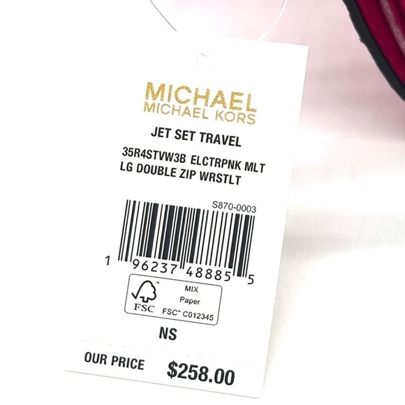 Michael Kors Double Zip Wallet Wristlet Electric Pink Multi (NWT) - Picture 9 of 9